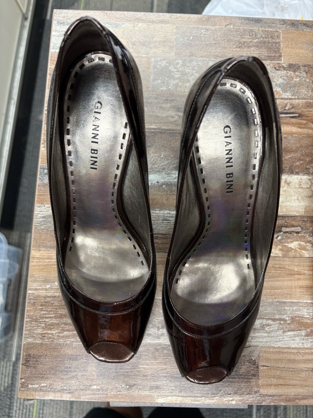 Gianni Bini Women's Patent Peep-Toe Pumps in Dark Brown